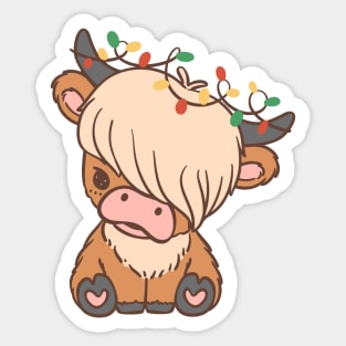 Cute Christmas Scottish Highland Cow Sticker